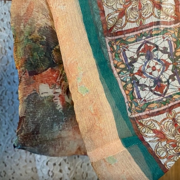 SUNDANCE Floral Watercolor Silk Lace Bell Sleeve - Picture 4 of 8